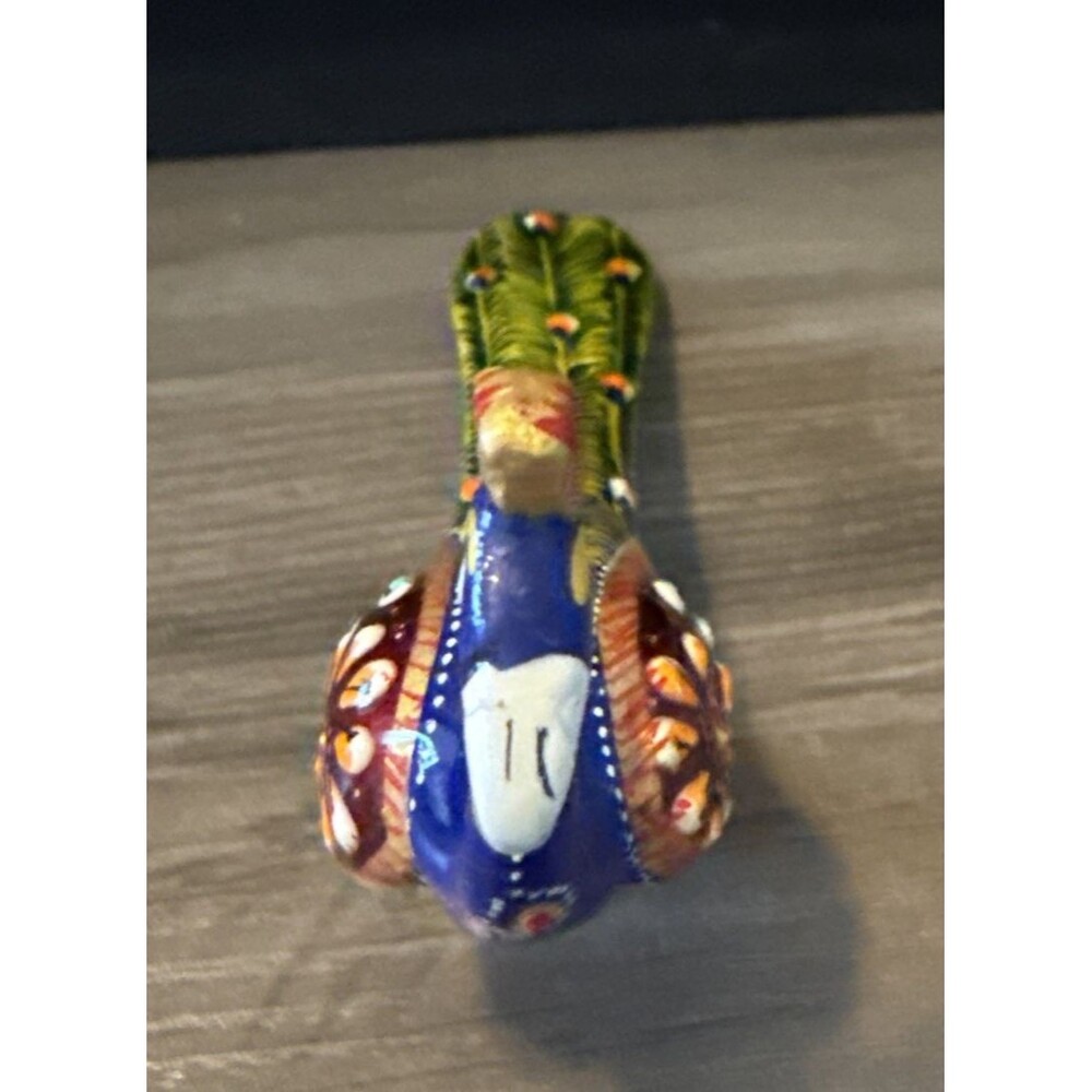 Hand Painted Metal Peacock Statue Folk Art Figurine 6" - Picture 2 of 11